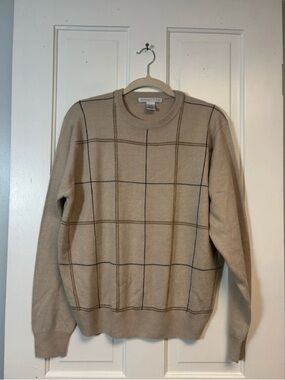 GEOFFREY BEENE Plaid Knit Sweater Crew Neck